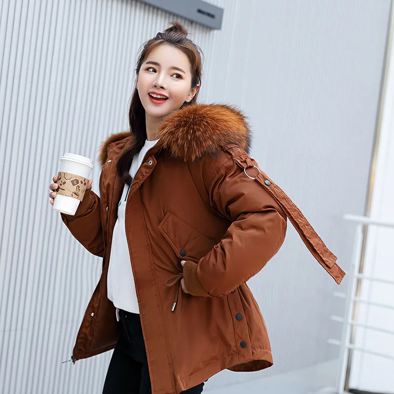 

2019 Winter New Style Thick Mid-length down Jacket Cotton-padded Clothes Women's Korean-style Loose-Fit Large Fur Collar Europea