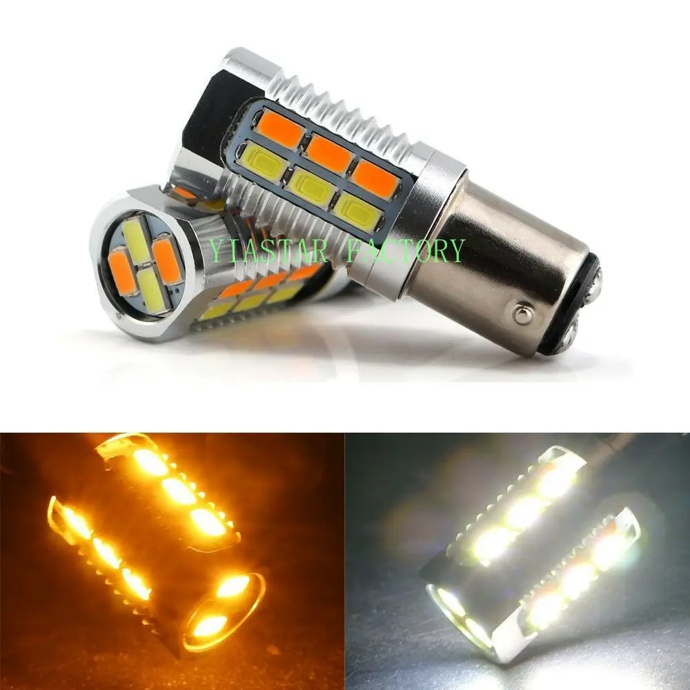 Yiastar 50pcs 1157 BAY15D 3157 7443 5630 22 SMD LED Dual Colors White Amber Switchback DRL Parking Brake Turn Signal Light | Автомобили и
