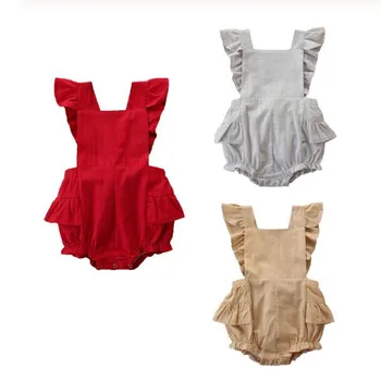 

Cute Newborn Infant Baby Girl Clothes Infant Baby Girl Summer Sleeveless Backless Solid Ruffle Romper Cotton Linen Outfit Summer