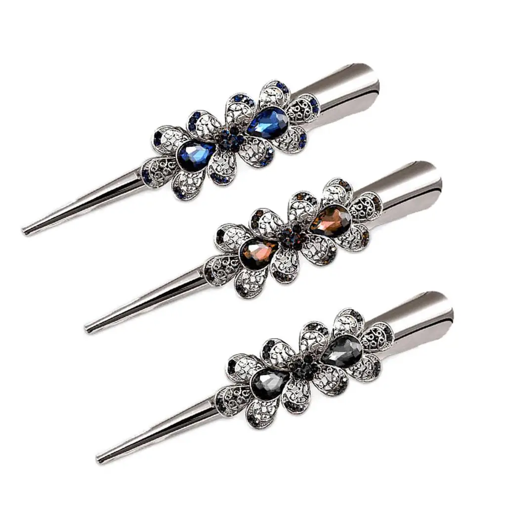 Exquisite Retro Rhinestone Alligator Hair Clips Crystal Flowers Duckbill Hair Pins Hair Jewelry Accessories