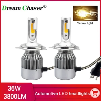 

dream Chaser 1pair COB H4 H1H11 LED Car Headlight Kit 9005 9006 HB3 HB4 Light Bulbs 3000K 36W 3600LM Yellow Fog Light
