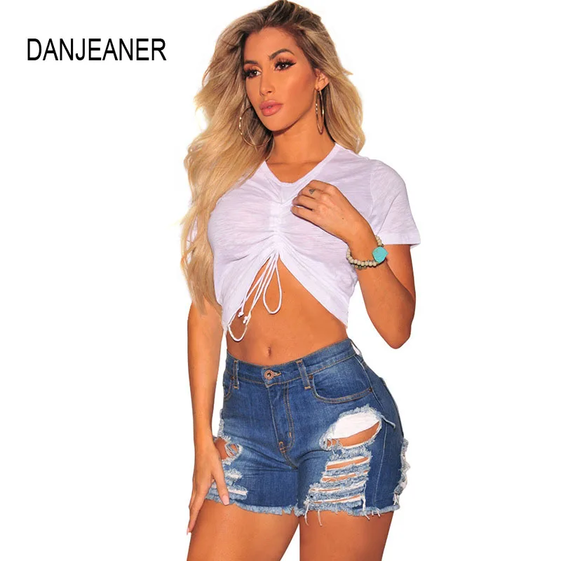

DANJEANER Summer Vintage Faded and Distressed Jean Shorts with Pockets 2020 Plus Size Woman Casual Hole Hot Short Denim S-XXL
