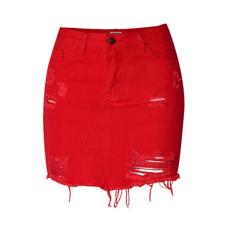 Модная пикантная женская джинсовая сумка с высокой талией, бедра, джинсовая юбка красного цвета большого размера нетипичный отверстие новая мини-юбка цвета мороженого для женщин K004