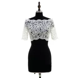 Fashion Lace Bridal Bolero Off the shoulder Half Sleeves Wedding Jackets Illusion Button Back Wedding Accessories White Ivory