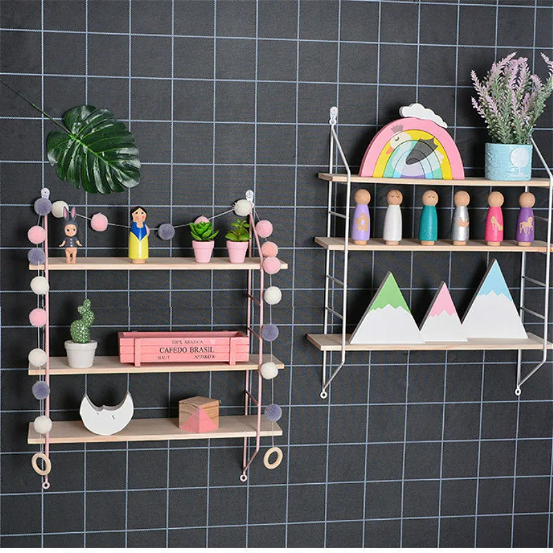 Nordic 3-Tier Storage Racks Wall Mounted Hanging Shelf Holders DIY Art Display Shelves Living Room Home Decoration Organizer | Дом и сад
