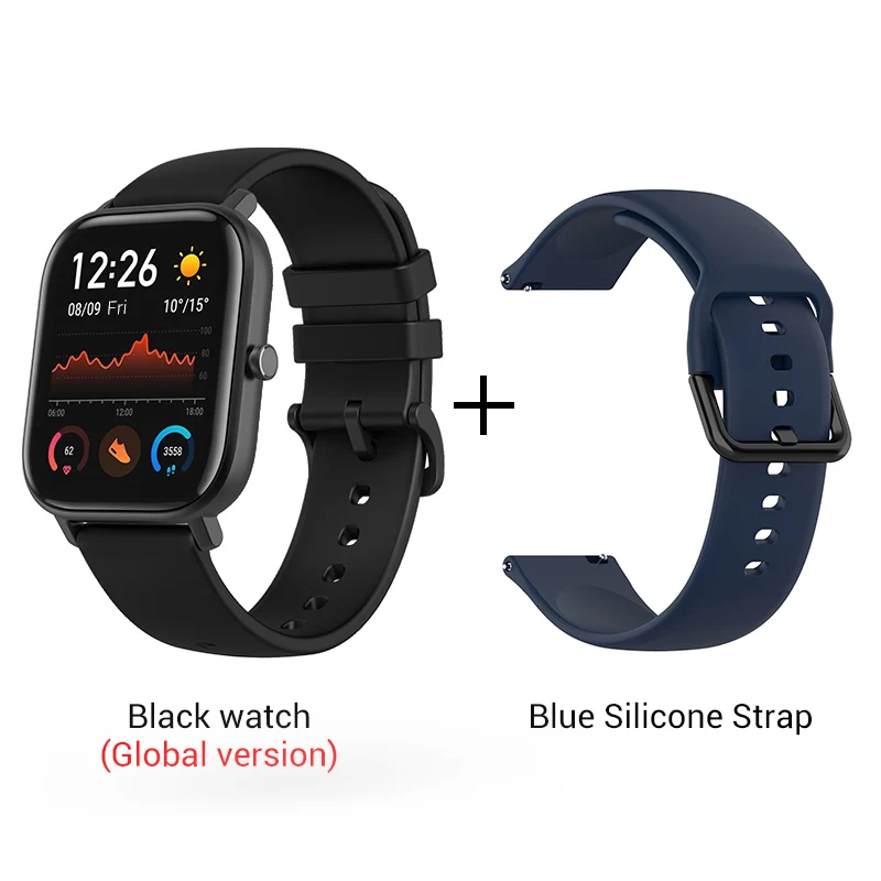 Black n Blue strap Amazfit GTS глобальная версия Смарт-часы 5ATM водонепроницаемые умные часы 14 дней батарея gps управление музыкой - Цвет: Black n Blue strap