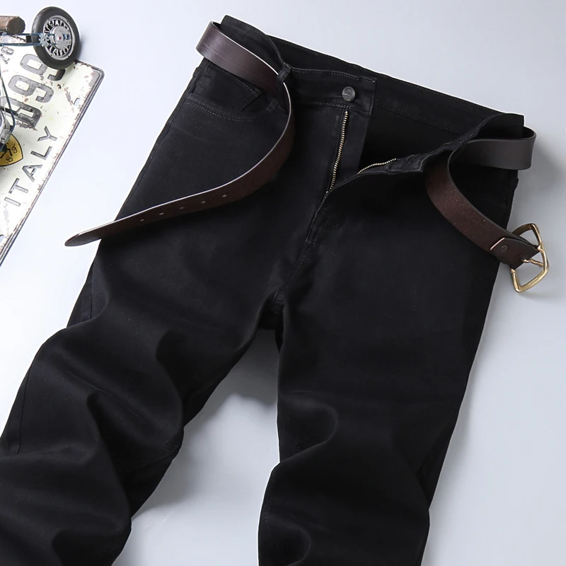 2023 Summer New Men's Black Straight Thin Jeans Advanced Stretch Loose Business Casual Trousers Male Brand Pants Plus Size 42 44 2