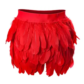 

High Waist Skirt Multi-layer Feather Caged Body Garter Belt Red Sexy Punk Boho Dance Burning Festival Rave Plus Size Elastic
