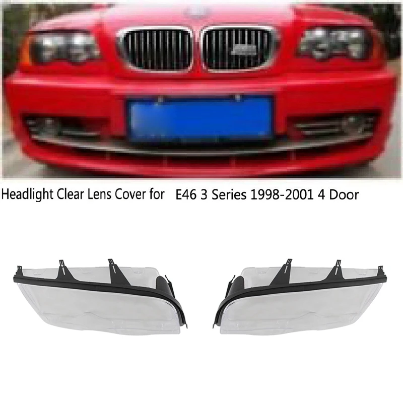 

1Set Car Headlight head light lamp Lense Clear Lens Cover with Sealing Sealing Strip for BMW E46 4 Door 323I 325I 325xi 328I 330