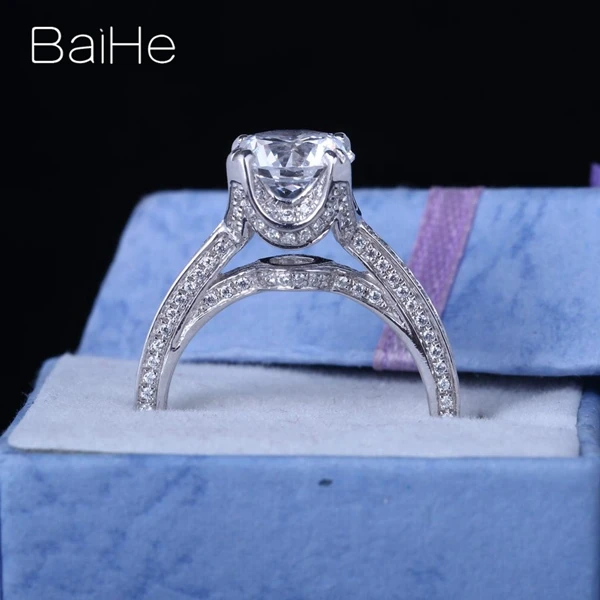 BAIHE Стерлинговое Серебро 925 2ct Сертифицированный безупречный круглый вырез кубический цирконий; для помолвки женщин модное тонкое модное Драгоценное кольцо