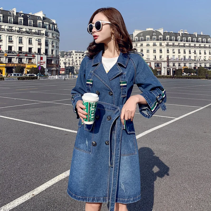 

2019 Spring Trend Trench Coat Suit Collar Mid-length Long Sleeve Slim Fit Pocket Elegant