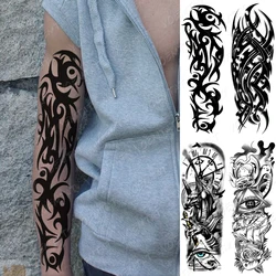 Waterproof Temporary Full Arm Tattoo Stickers Big Flame Tribal Totem Flower Flash Tattoos Man Body Art Fake Sleeve Tatto Female