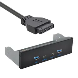 USB-C y USB 3,0 HUB, 4 puertos, Panel frontal a placa base, Cable conector de 20 pines para Bahía de CD-ROM de 5,25"