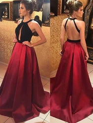 Lorie 2020 Halter Popular Satin Prom Dresses Long Sexy Open Back Formal Evening Gowns Plus Size