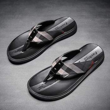 

Men sandals lether leather 2020 summer flip-flops slippers comfort hollow outdoor casual shoes