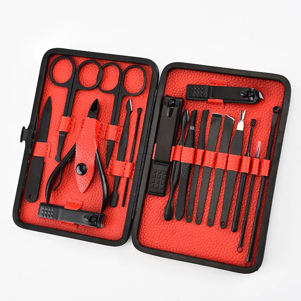 18pcs-Red 7/18 шт. маникюрный набор для ногтей набор инструментов для ногтей все для маникюрные наборы для педикюра уход с толкателем вросшие ногти пилочка для ногтей пинцет - Цвет: 18pcs-Red