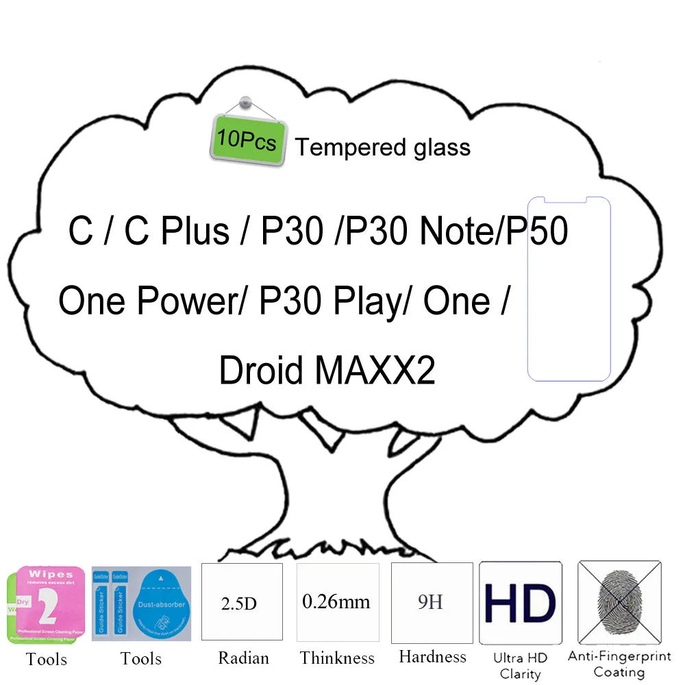 

10pcs 2.5D 9H For Motorola Moto C Plus/P30/P30 Note/One Power/P30 Play/One/P50/Droid MAXX2 Tempered Glass Screen Protector Film