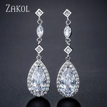 

ZAKOL New AAA+ Water Drop Cubic Zirconia Dangle Drop Earrings Fashion White Color Earrings for Women Wedding Jewelry FSEP2214