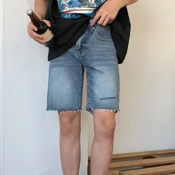

EWQ / men's wear 2020 spring summer new hollow out casual denim knee length pants vintage straight loose denim shorts 9Y1950