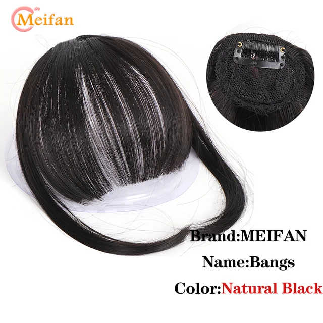MEIFAN Clip in Hair Bangs Extension Hairpiece Synthetic Natural Fake Bang Hair Piece Air Bangs Clip on Bangs Black Brown HL02-2