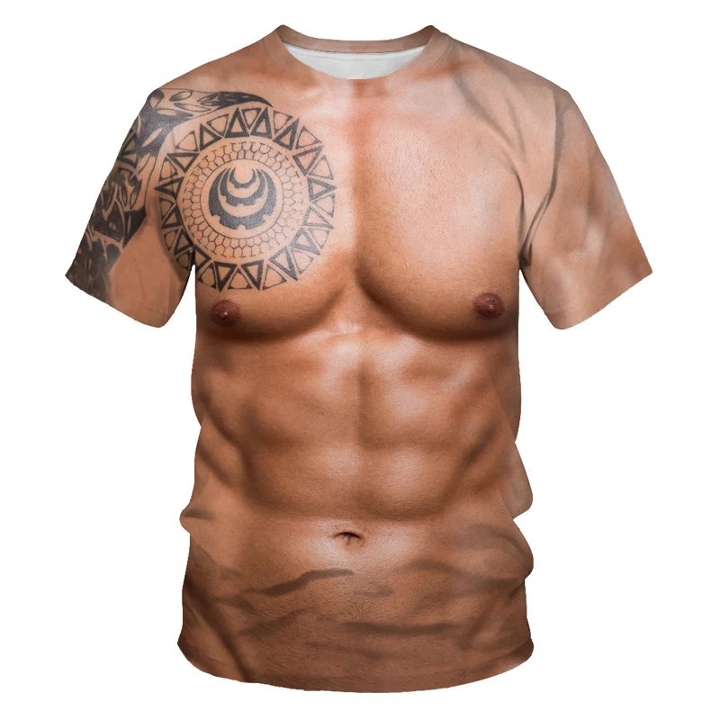 

New muscle men printing 3D T-shirt round neck short sleeve men's T-shirt men's fashion casual hip-hop funny T-shirt top