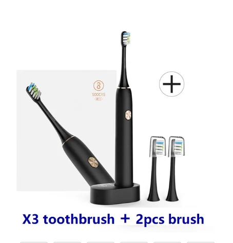 black with 2 heads Xiaomi Soocas X3 sonic Автоматическая электрическая звуковая ультра звуковая зубная щетка Xiaomi Bluetooth USB перезаряжаемая электрическая зубная щетка - Цвет: black with 2 heads