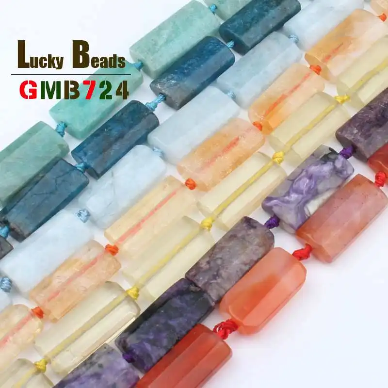 

14*28mm Natural Agates Amazonite Aquamarines Apatite Rectangle Beads For Jewelry Making DIY Bracelet Ear Studs Accessories 15''