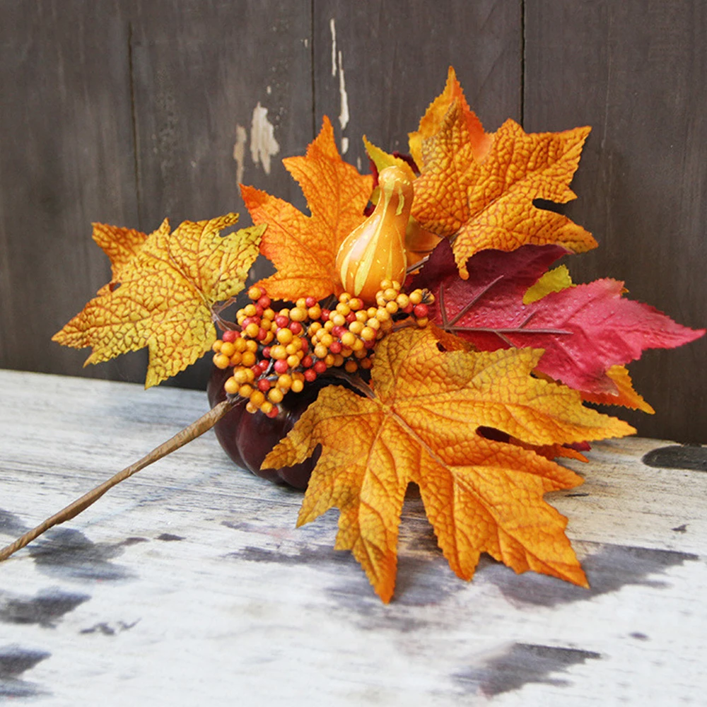 Artificial Flower Maple Leaf Cloth Branches Autumn Color Cuttings Accessories Home Window Thanksgiving Scene Layout Ornaments