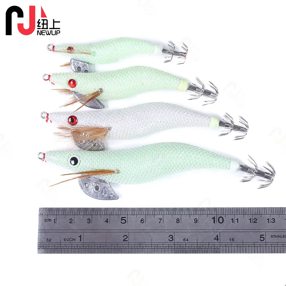 Description Picture 3 of itemNEW UP 1PCS Fishing Lure Luminous Squid Jigs White Glow Wood Shrimp with Octopus Squid Jig Hooks Cuttlefish