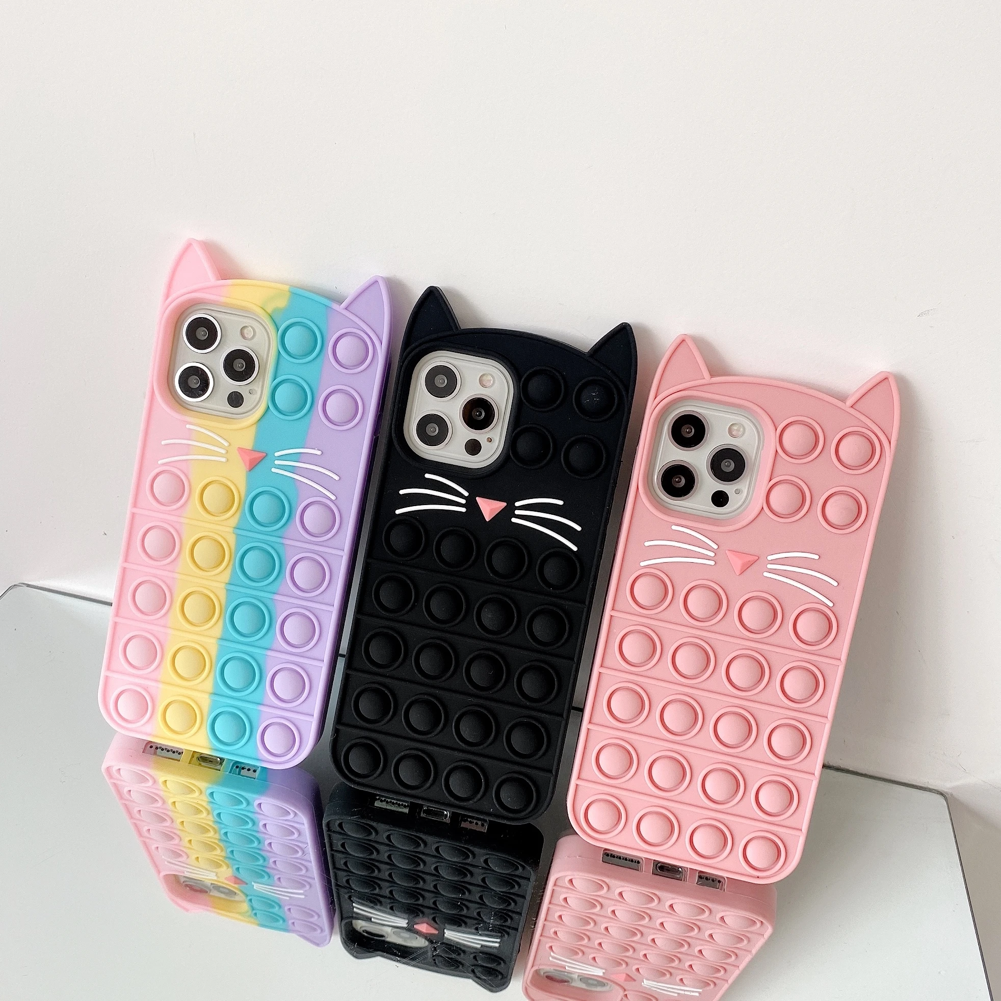 For Iphone 12 Pro Max Case Cute Kitty Cat Silicone Push It Relieve Stress Fidget Toy Bubble Cover For Iphone 11 Xr X Xs 7 8 Se Phone Case Covers Aliexpress