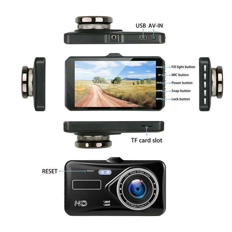 Автомобильный видеорегистратор с двумя объективами Full HD 1080P 4 дюйма IPS