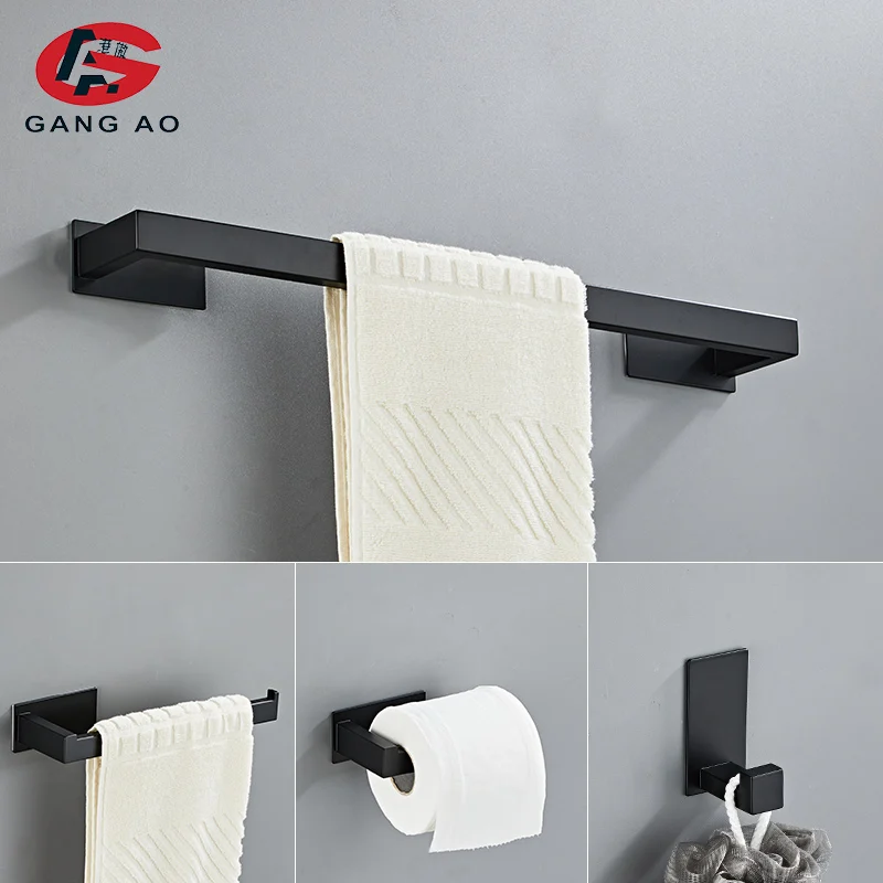 Bathroom Hardware Set Black Robe Hook Towel Rail Bar Rack Bar Shelf Tissue Paper Holder Toothbrush Holder Bathroom Accessories