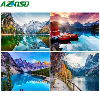 

AZQSD Paint By Numbers Canvas Painting Kits Landscape Home Decoration Coloring By Numbers Acrylic Paint Lake Handpainted Gift
