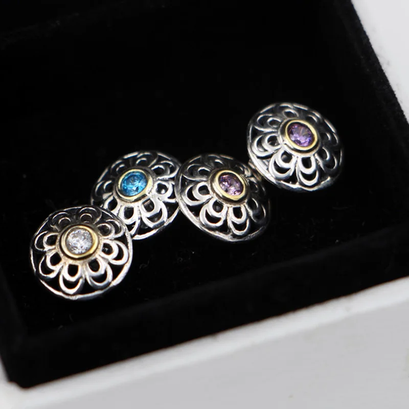 

Authentic 925 Sterling Silver Earring Hollow Flower With Crystal Studs Earring For Women For Women Wedding Gift Fine Jewelry