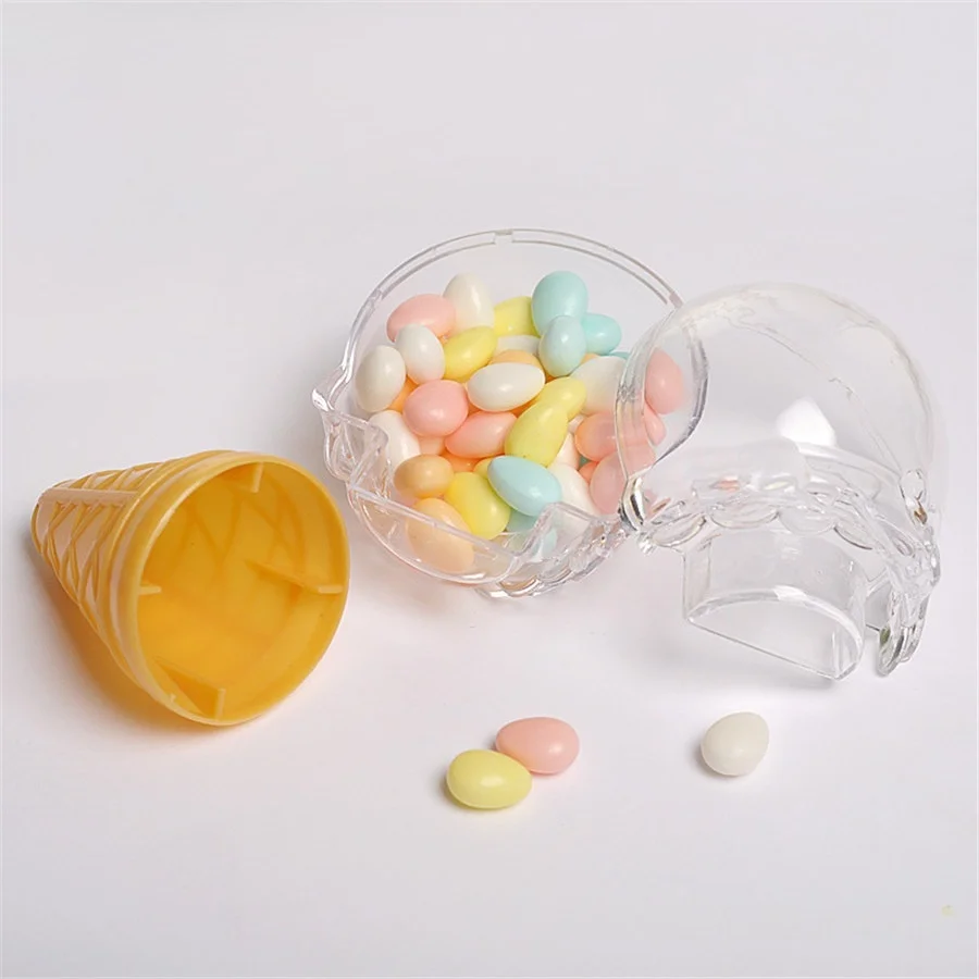 16pcs 미니 플라스틱 아이스크림 모양의 사탕 상자 베이비 샤워 세례 파티 웨딩 과자 홀더