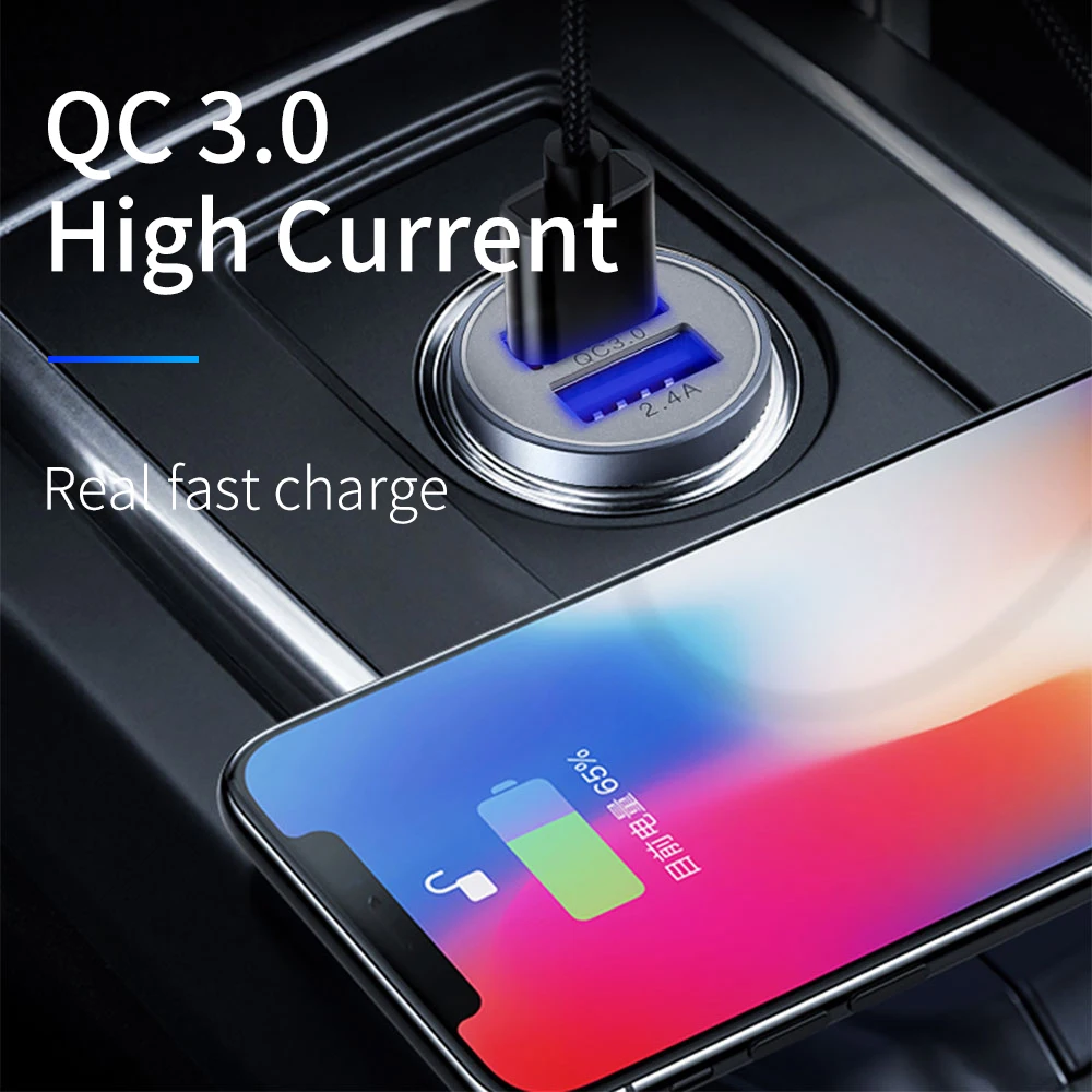 

2 Port USB Car Charger Double Head Mobile Phone Car USB Charger Car Cigarette Lighter Power Supply 3.0 Fast Charging Charger