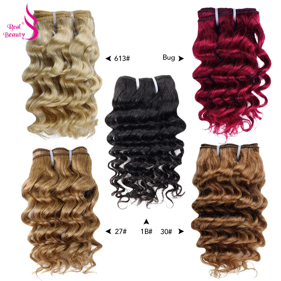 Real Beauty 50g Brazilian Deep Wave Ombre Hair Weave Bundles Blond Red Blue Human Hair Extension Short Bob Style Remy Bundles