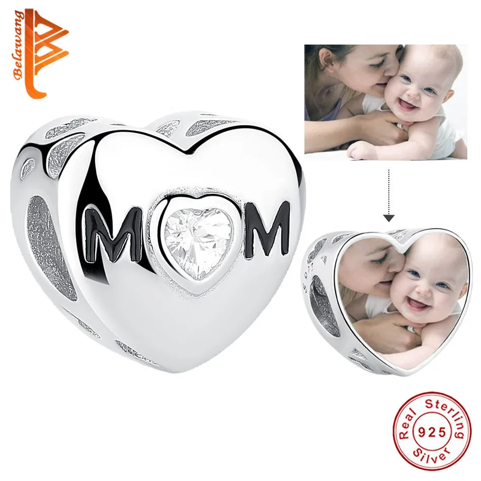 

Mother's Day Gift 925 Sterling Silver Mom Heart Custom Photo Charms Bead Fit Bracelet Personalized Jewelry Mother's Day Gift