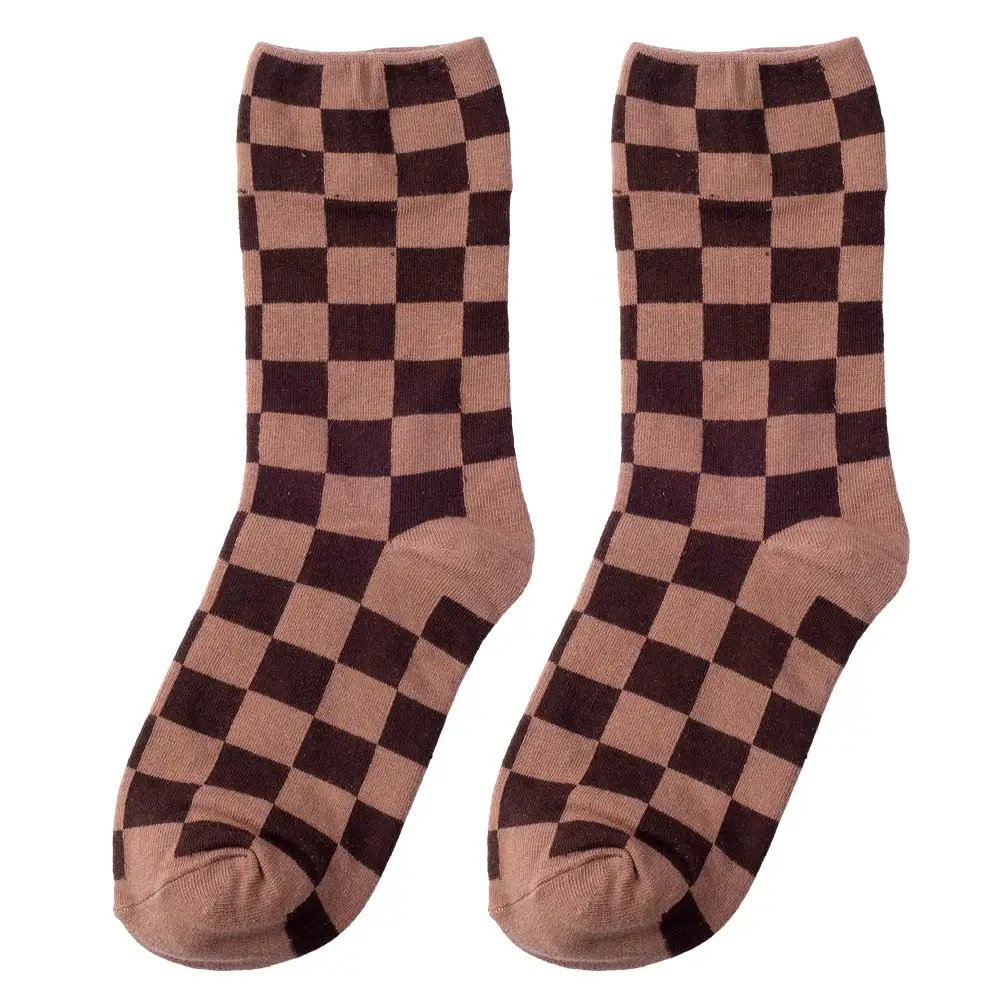 thermal socks for women 1 Pair Cotton Hip Hop Women Socks Korea Geometric Novelty Harajuku Smiling Face Girl Lady Happy Skating Checkerboard Funny Socks knee socks