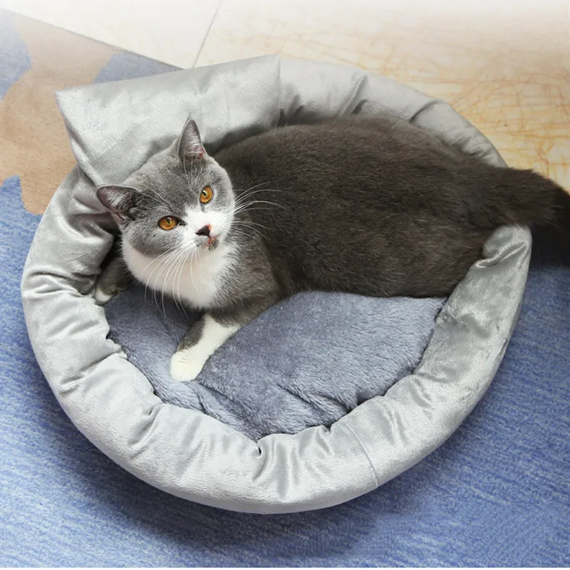 Кровать для кошки плюс бархатный мягкий коврик для сна Мягкие гнезда товары для животных, кошек всесезонный коврик для кошки с подушкой кошка спальная кровать котенок кровати