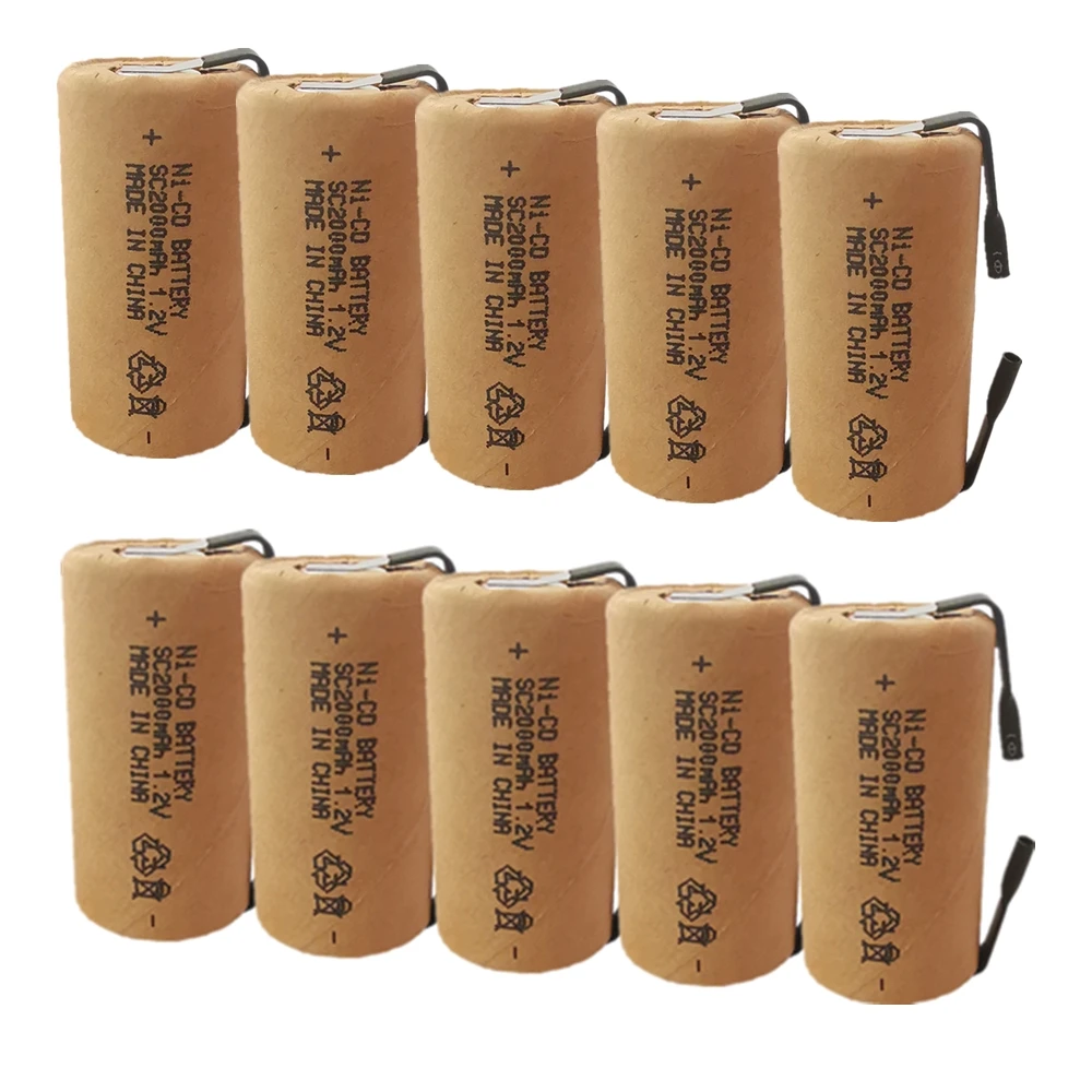 Никель кадмиевая аккумуляторная батарея SC2000mAh 10 шт. с вкладками высокая мощность