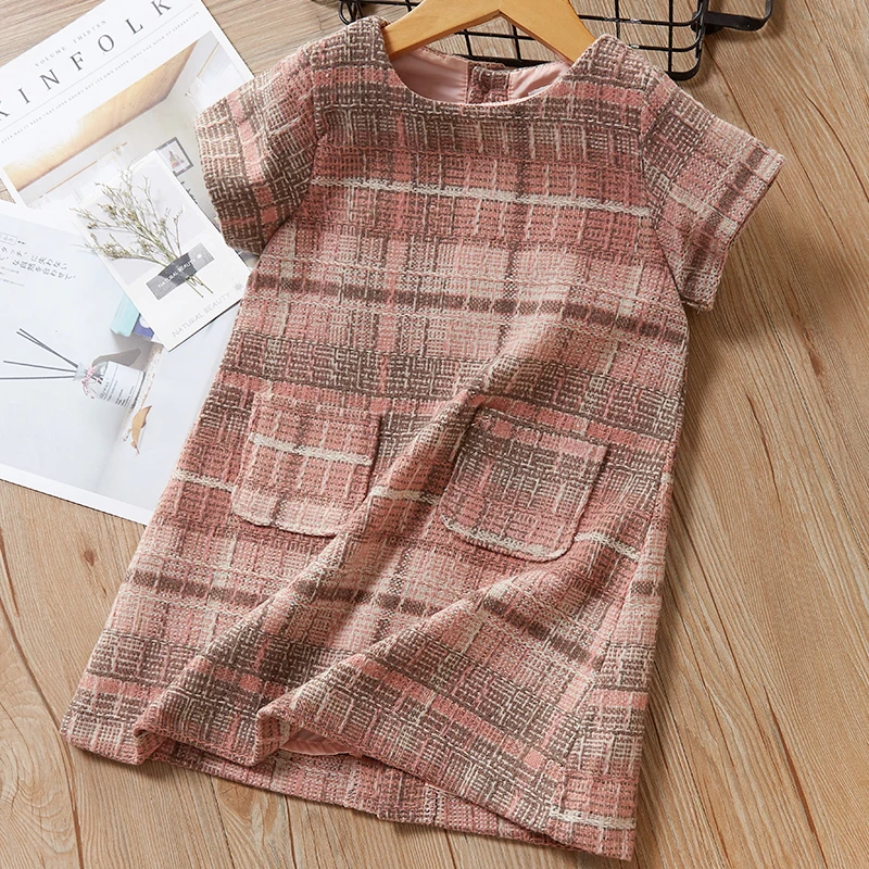 

Mayfair Cabin Girls Autumn Dress 2019 New Girl Dress Plaid Short Sleeve Button Pocket A Line Dress Clothes 3-7Y Striped Clothing