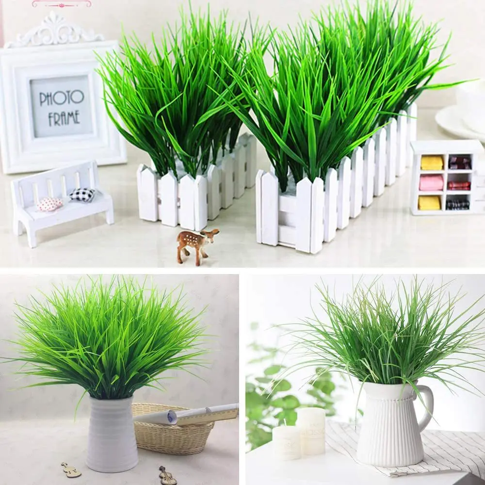 Simulation Green Plants,40cm7 ForksSpring Grass, Indoor and Outdoor Home Garden Decoration,Wedding Venue Layout Green Road Guide
