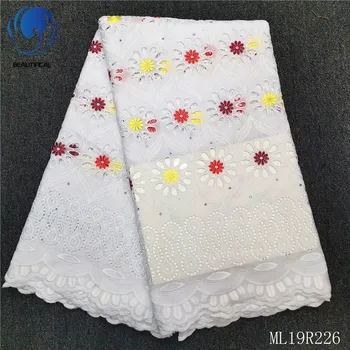 

BEAUTIFICAL Punch cotton fabrics Latest design floret embroidery voile lace fabric african cotton lace fabrics 5yards ML19R226