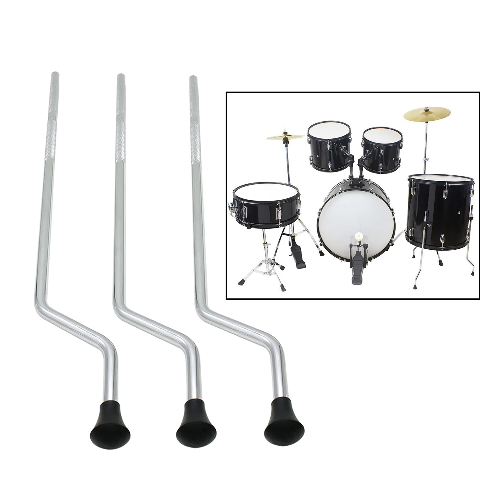 3pcs Metal Floor Tom Drum Legs Holder Rubber Feet Adjustable Tom Drum
