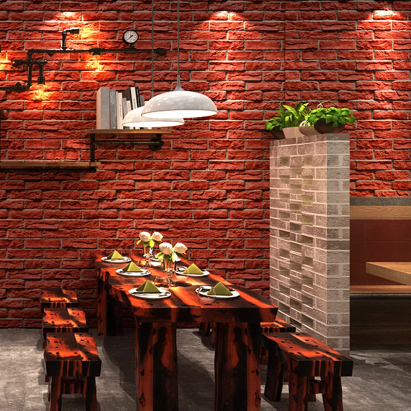 

3d Wallpaper Brick Vintage Grey Brown Red Waterproof Wall Paper Roll For Shop Bar Background Walls Contact Paper Carta Da Parati