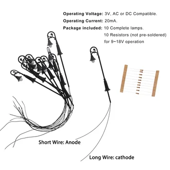 10pcs Model Railway HO TT Scale 1:87 Lamp Post Street Lights LEDs Warm White LFT07HO