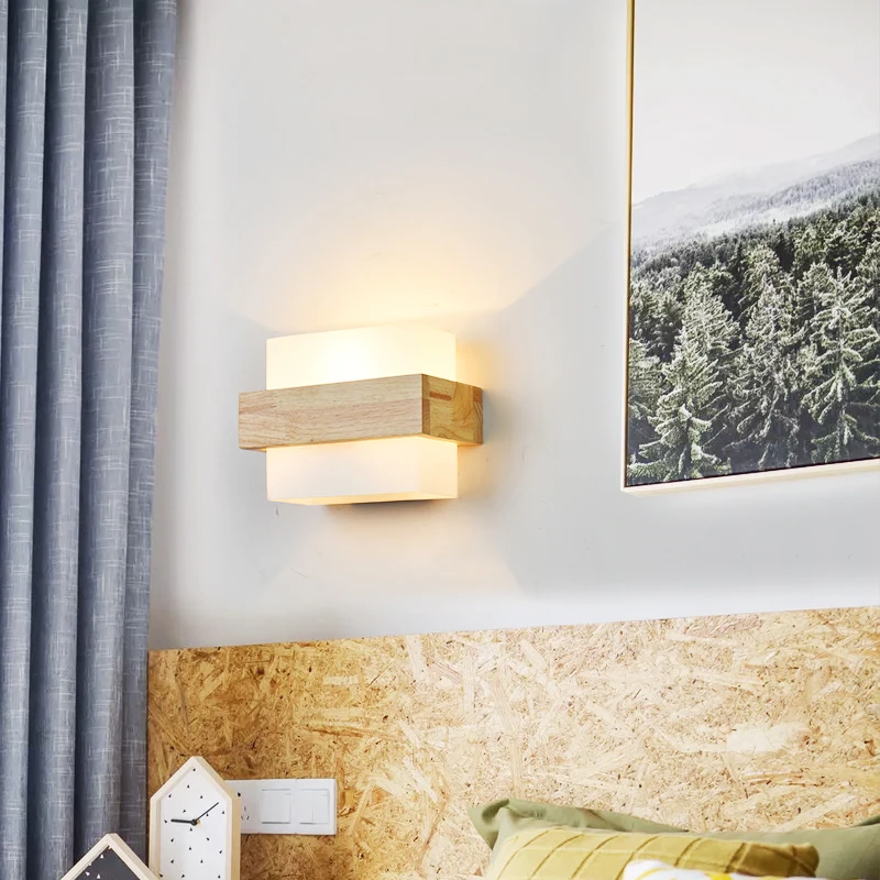 Bedroom LED Wall Lamp Simple Modern Nordic Solid Wood Indoor Lighting Aisle Balcony Living Room Hotel Fixtures