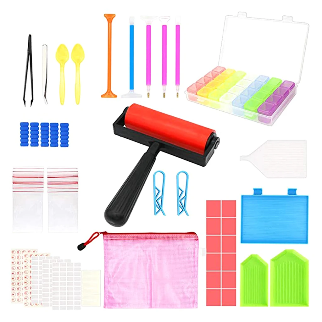 60Pieces 5D Diamond Painting Tools and Accessories Kits Roller Pen Diamond Embroidery Tray Storage Container Sets