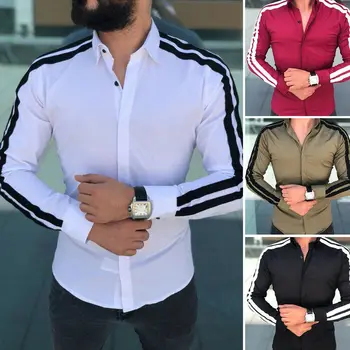 

Men's Luxury Casual Business Dress Shirt Slim Fit Shirts Formal Long Sleeve Stylish Tops Black Green Red White